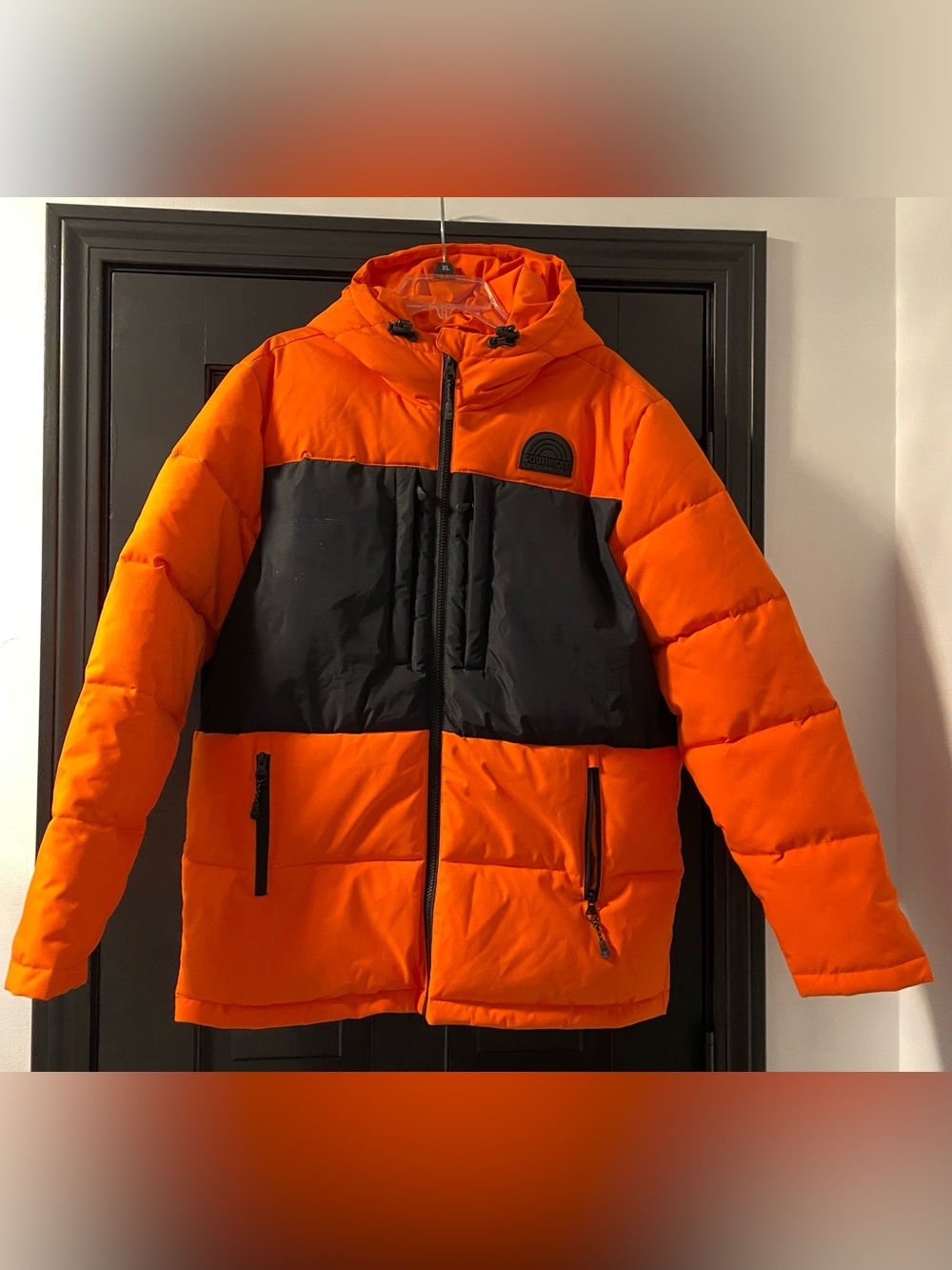 South Pole Orange and Black Hooded Puffer Jacket